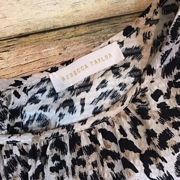 Rebecca Taylor Womens Size 8 100% Silk Leopard Print Long Sleeve Short Dress - Picture 8 of 9